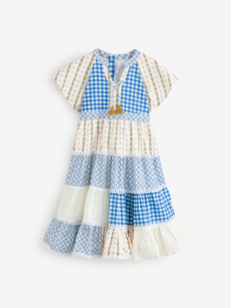 Miss Blue Printed Patch Work 100% Cotton Summer Dress - Image 1 of 1