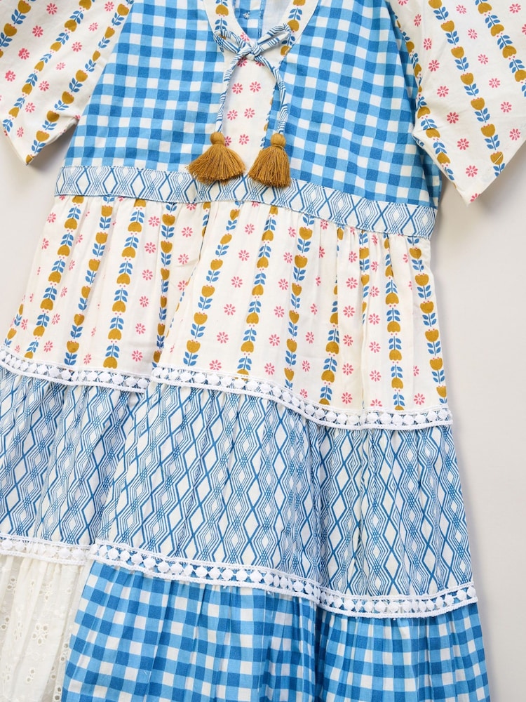 Miss Blue Printed Patch Work 100% Cotton Summer Dress - Image 3 of 3
