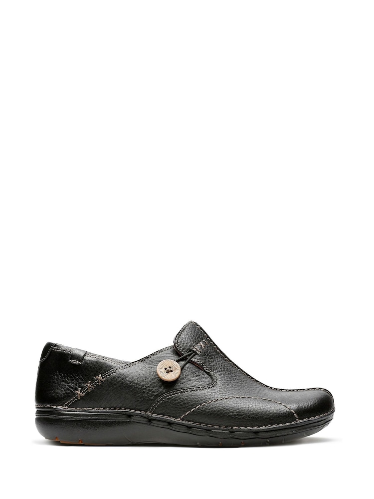 Clarks Black Leather Un Loop Shoes - Image 1 of 7