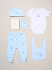 Rock-A-Bye Baby Boutique Blue 100% Cotton 6-Piece Printed Bodysuit Baby Gift Set - Image 1 of 6