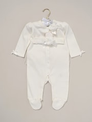 Rock-A-Bye Baby Boutique Rose Ribbon Detail All in One White Outfit Set - Image 1 of 3