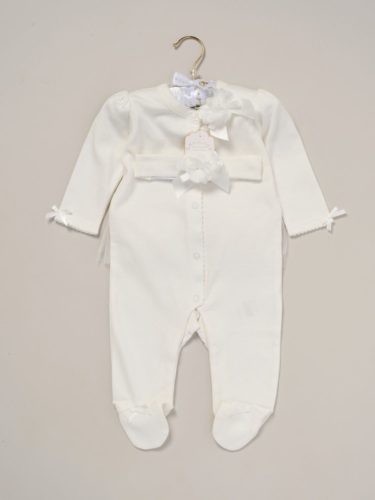 Rock-A-Bye Baby Boutique Rose Ribbon Detail All in One White Outfit Set - Image 1 of 3