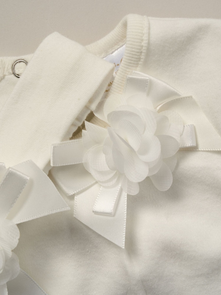Rock-A-Bye Baby Boutique Rose Ribbon Detail All in One White Outfit Set - Image 3 of 3