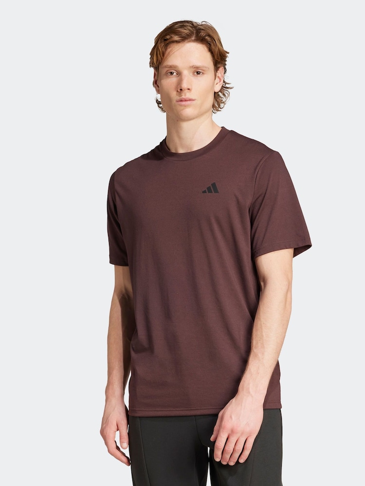 adidas Brown Suede Train Essentials Feelready Training T-Shirt - Image 1 of 6 adidas Brown Suede Train Essentials Feelready Training T-Shirt - Image 1 of 6