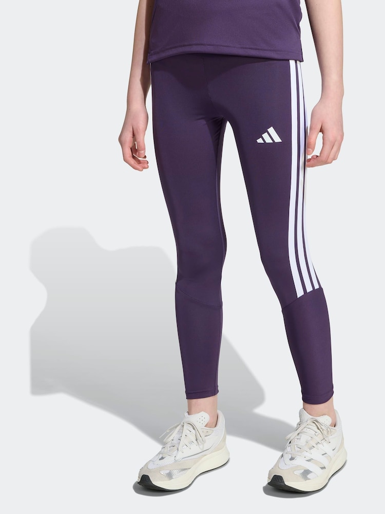 adidas Purple Train Essentials 3-Stripes Kids Leggings - Image 1 of 5 adidas Purple Train Essentials 3-Stripes Kids Leggings - Image 1 of 5