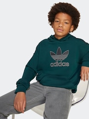 adidas Originals Dark Green Oversized Big Logo Kids Hoodie - Image 2 of 6