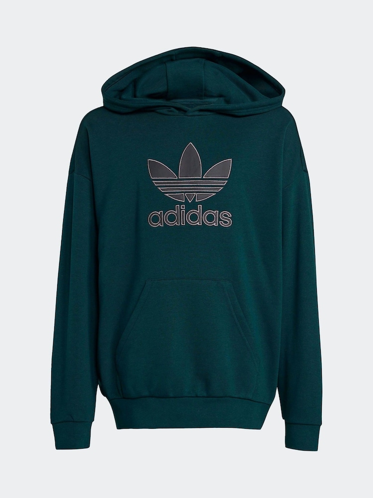 adidas Originals Dark Green Oversized Big Logo Kids Hoodie - Image 6 of 6