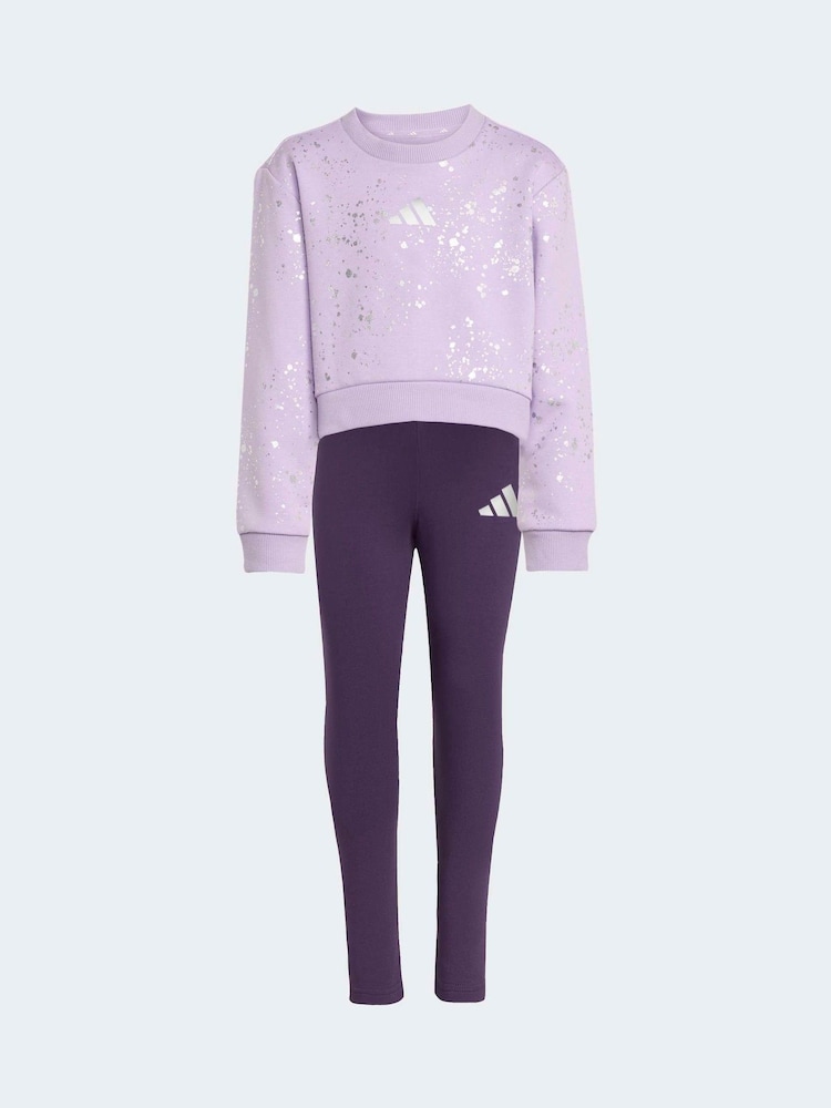 adidas Purple Glam Little Kids Sweatshirt and Leggings Set - Image 2 of 4