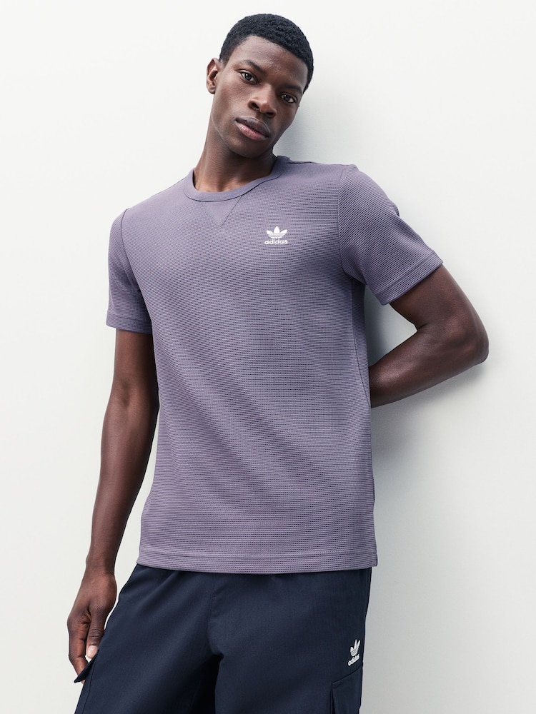 adidas Originals Grey Trefoil Essentials Waffle T-Shirt - Image 1 of 10 adidas Originals Grey Trefoil Essentials Waffle T-Shirt - Image 1 of 10