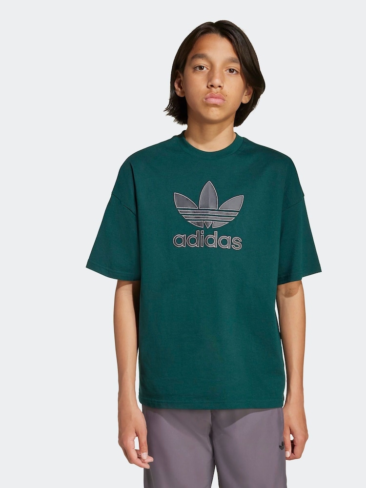 adidas Originals Dark Green Oversize Trefoil T-Shirt - Image 1 of 6 adidas Originals Dark Green Oversize Trefoil T-Shirt - Image 1 of 6
