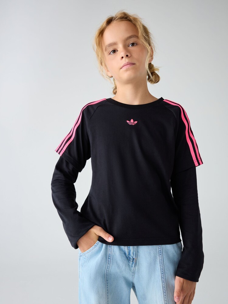 adidas Originals Black Layered Long Sleeve Kids Top - Image 1 of 12 adidas Originals Black Layered Long Sleeve Kids Top - Image 1 of 12