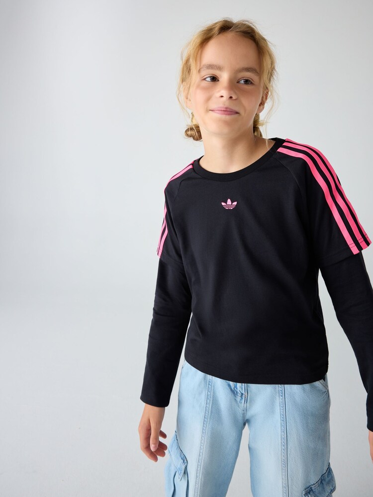 adidas Originals Black Layered Long Sleeve Kids Top - Image 2 of 12 adidas Originals Black Layered Long Sleeve Kids Top - Image 2 of 12