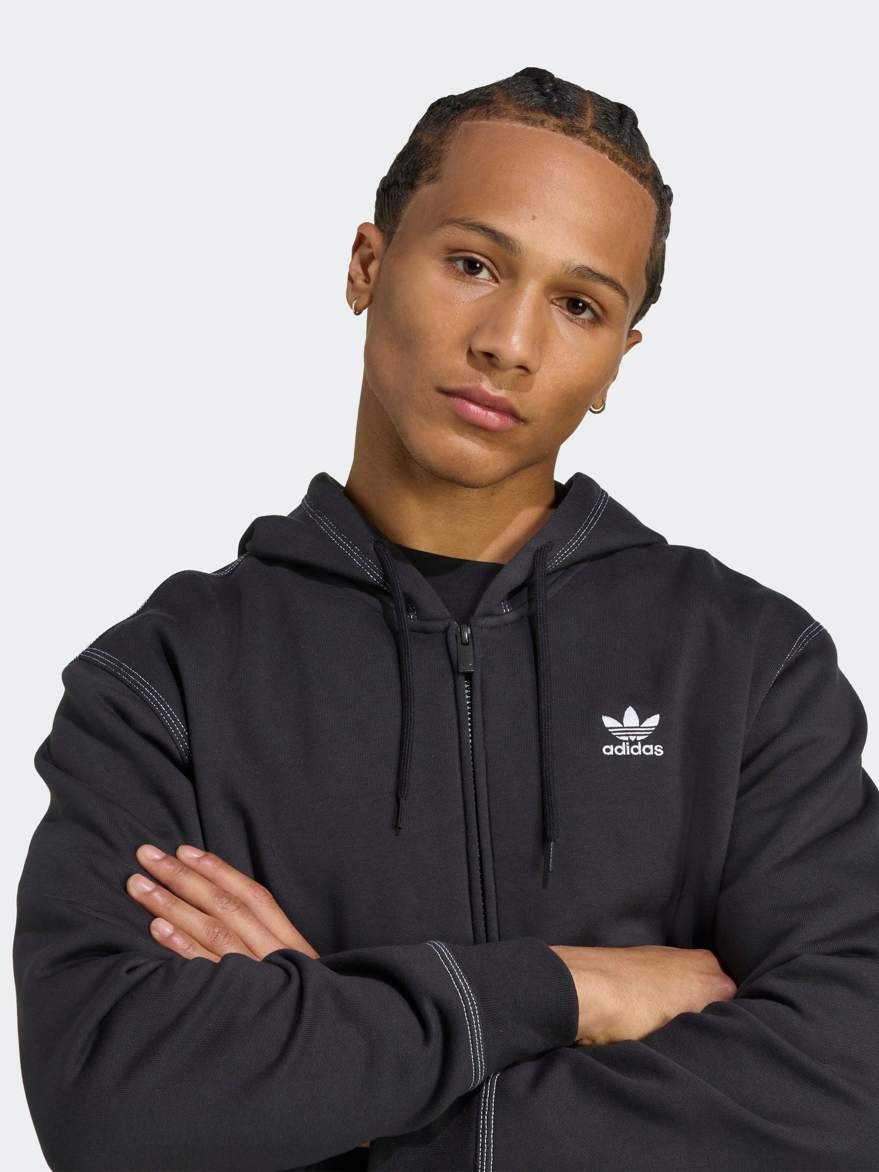 Buy adidas Originals Black Essentials Trefoil Full-Zip Hoodie from