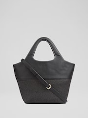 LK Bennett Black Carly Paper Fabric Blend Crossbody Tote Bag - Image 1 of 1
