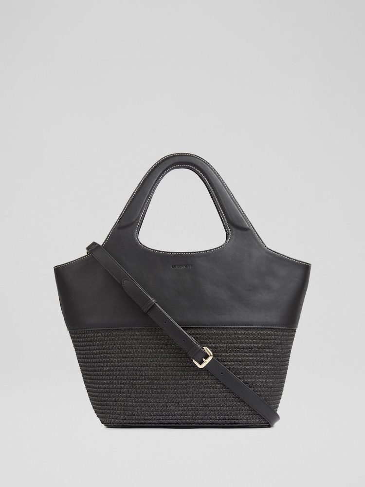 LK Bennett Black Carly Paper Fabric Blend Crossbody Tote Bag - Image 1 of 1