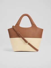 LK Bennett Brown Carly Paper Fabric Blend Crossbody Tote Bag - Image 2 of 4