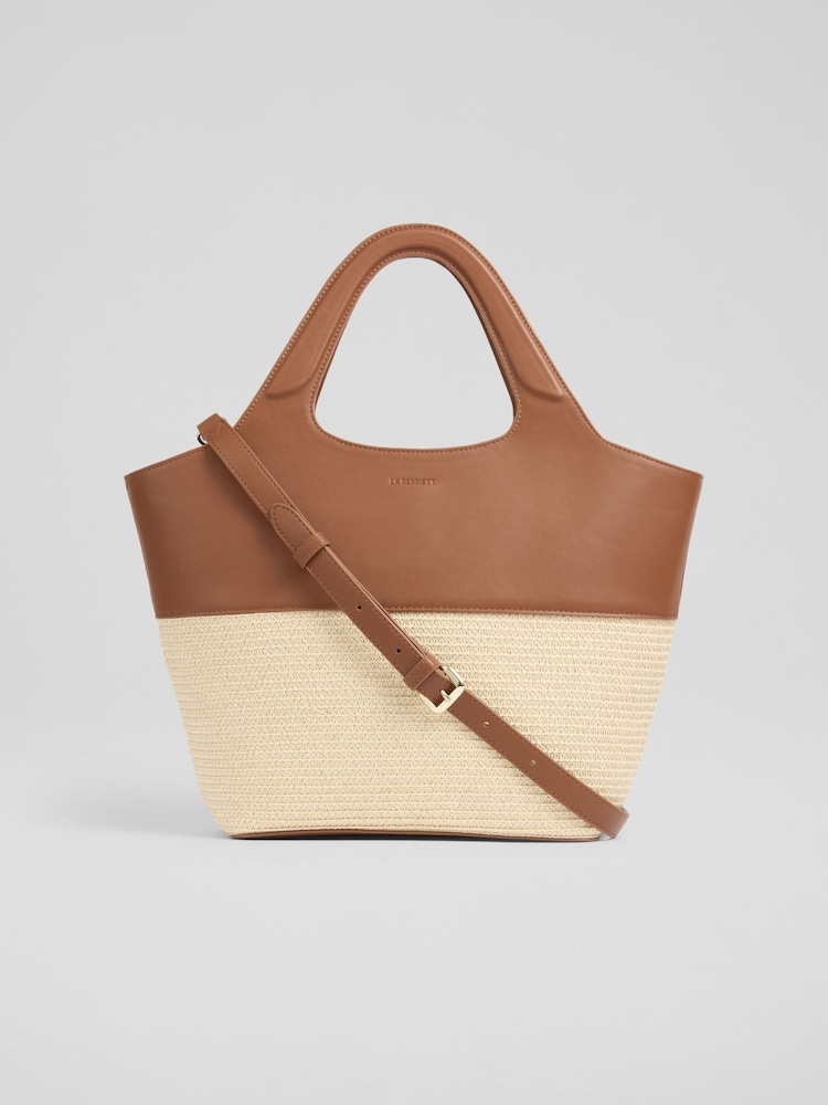 LK Bennett Brown Carly Paper Fabric Blend Crossbody Tote Bag - Image 2 of 4