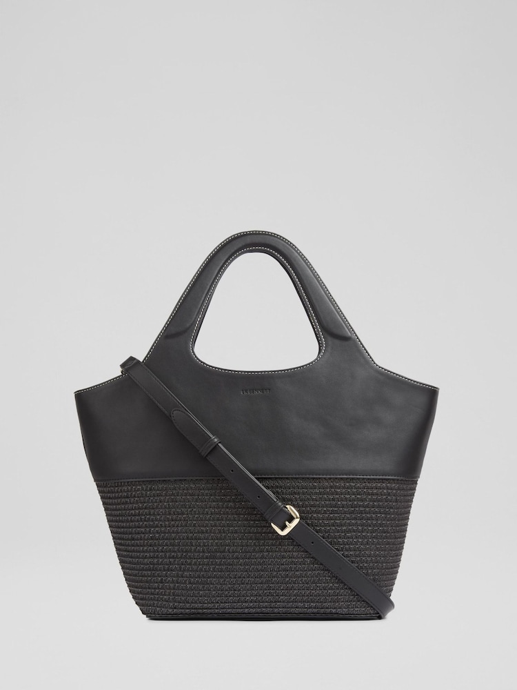 LK Bennett Black Carly Paper Fabric Blend Cross-Body Tote Bag - Image 1 of 4
