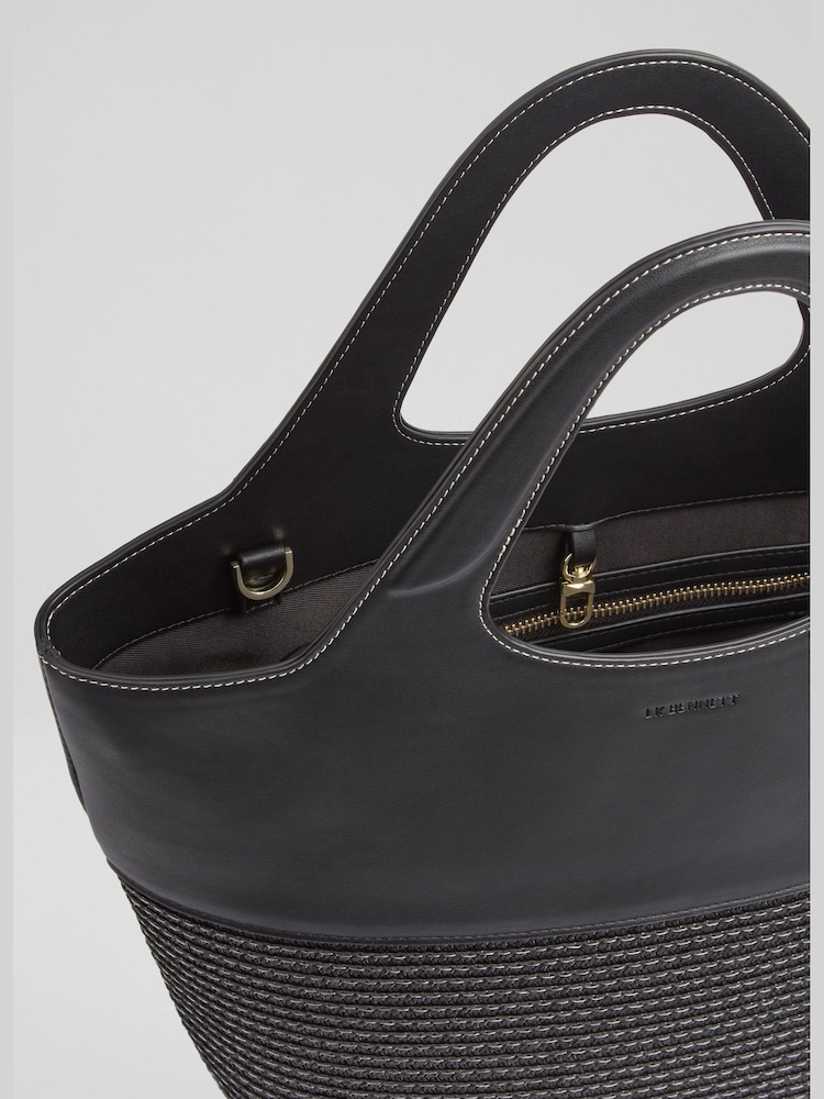 LK Bennett Black Carly Paper Fabric Blend Cross-Body Tote Bag - Image 4 of 4