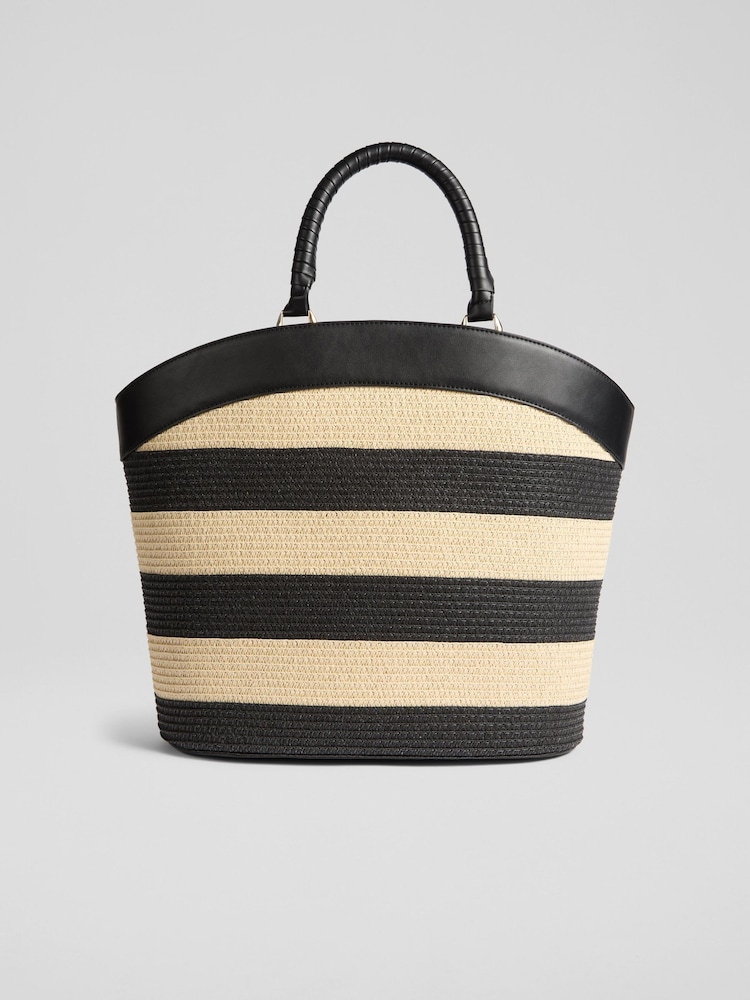 LK Bennett Natural Beatrice Paper Plait Handle Fabric Blend Tote Bag - Image 1 of 2