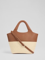 LK Bennett Brown Carly Mushroom Paper Fabric Blend Cross-Body Tote Bag - Image 1 of 3