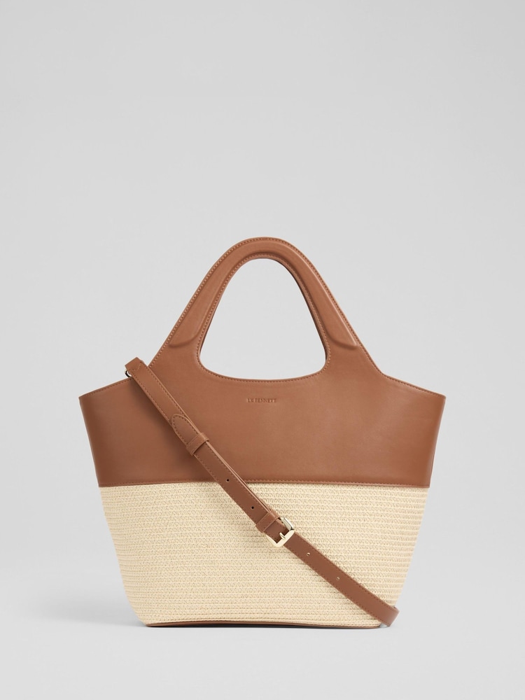 LK Bennett Brown Carly Mushroom Paper Fabric Blend Cross-Body Tote Bag - Image 1 of 3