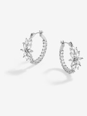 Jon Richard Silver Tone Cubic Zirconia Floral Hoop Earrings - Image 1 of 3