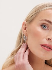 Jon Richard Silver Tone Cubic Zirconia Floral Hoop Earrings - Image 2 of 3