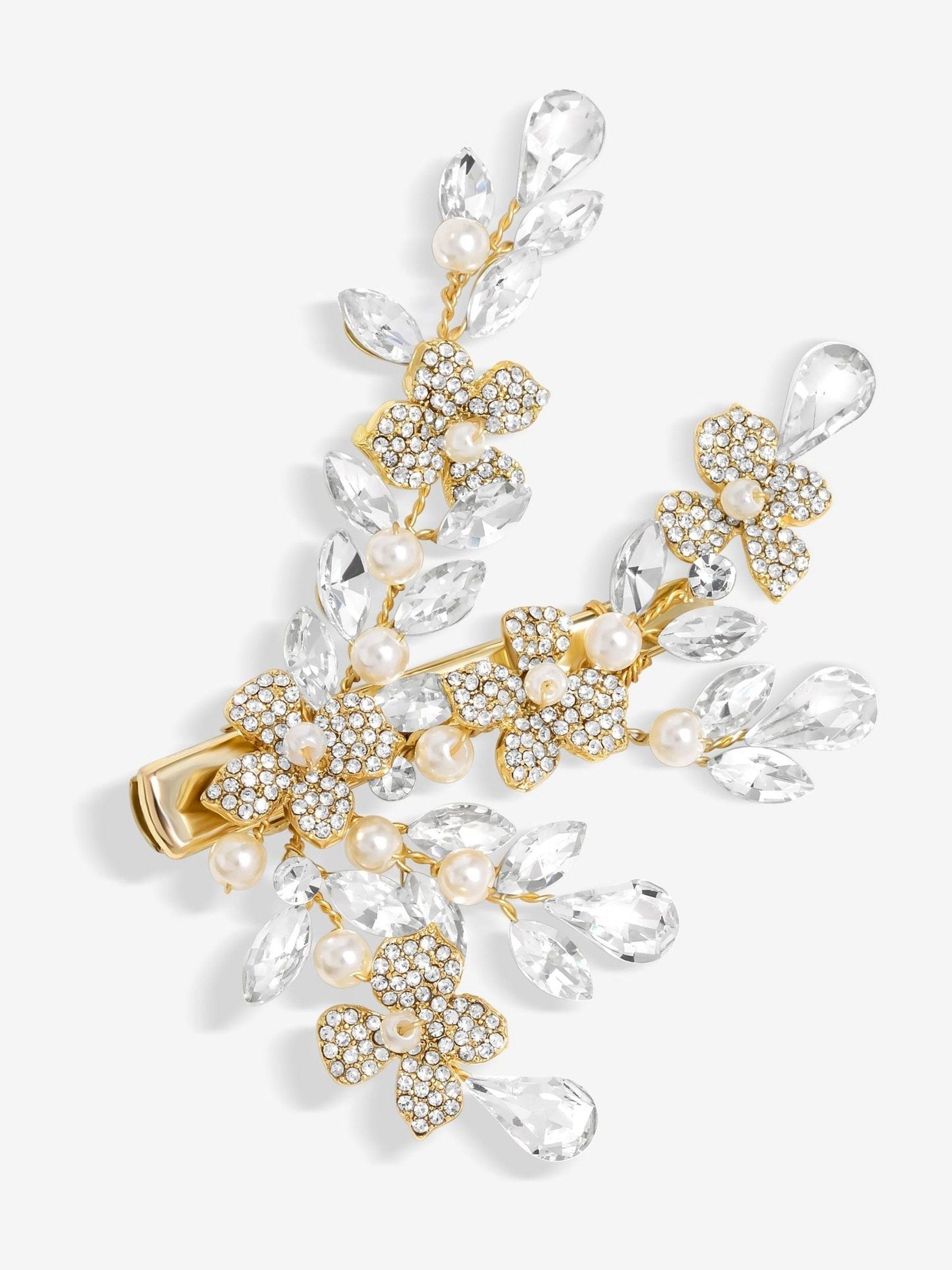 Jon Richard Gold Crystal Spray Floral Pearl Embellished Hair Slide