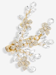 Jon Richard Gold Crystal Spray Floral Pearl Embellished Hair Slide - Image 1 of 3