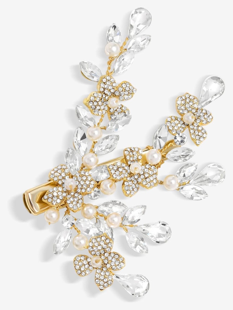 Jon Richard Gold Crystal Spray Floral Pearl Embellished Hair Slide - Image 1 of 3