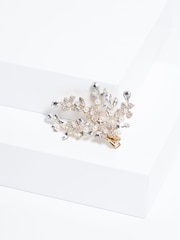 Jon Richard Gold Crystal Spray Floral Pearl Embellished Hair Slide - Image 3 of 3