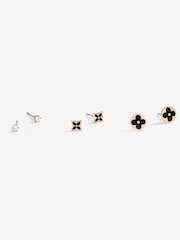 Jon Richard Gold Tone Jet Enamel Earrings 3 Pack - Image 1 of 4