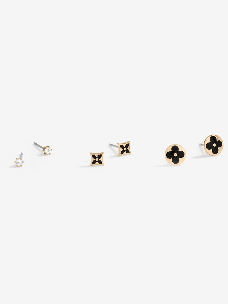 Jon Richard Gold Tone Jet Enamel Earrings 3 Pack - Image 1 of 4