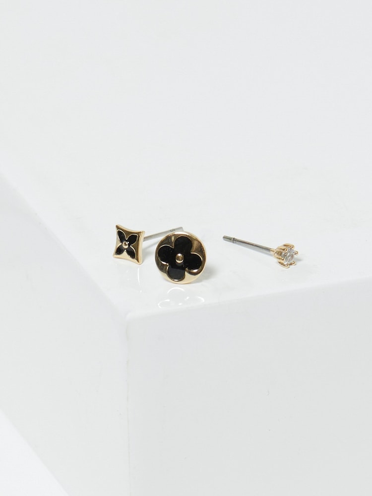 Jon Richard Gold Tone Jet Enamel Earrings 3 Pack - Image 2 of 4
