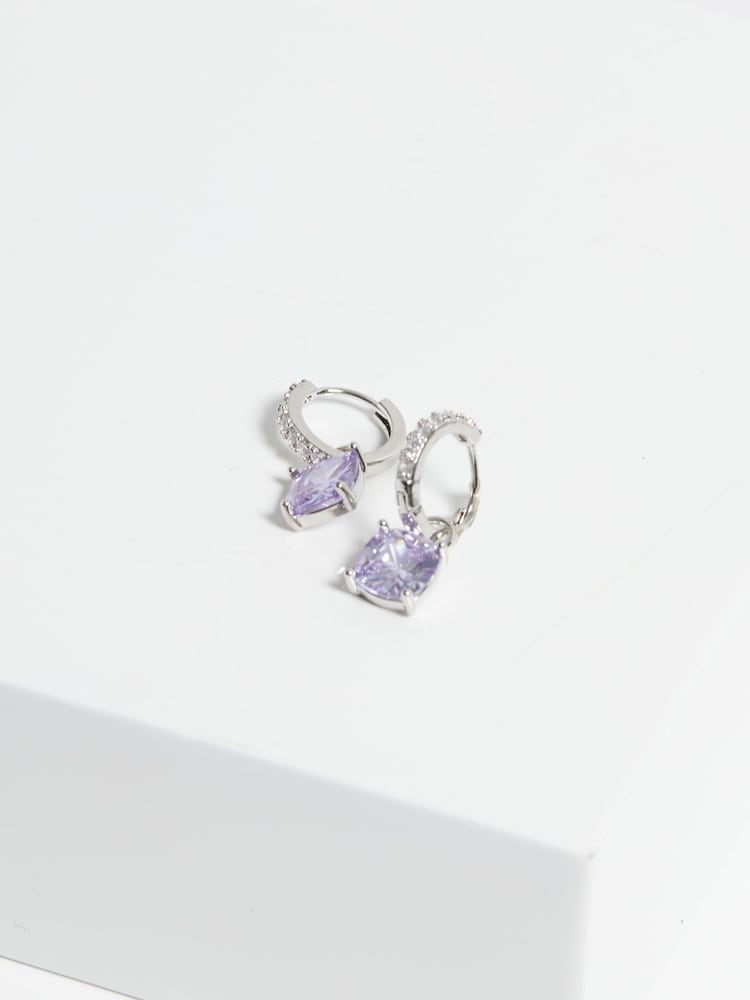 Jon Richard Silver Tone Lavender Huggie Earrings - Image 2 of 2