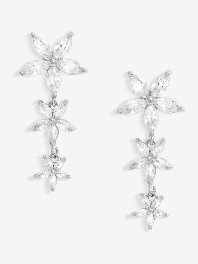 Jon Richard Silver Tone Cubic Zirconia Mixed Floral Huggie Earrings - Image 1 of 2