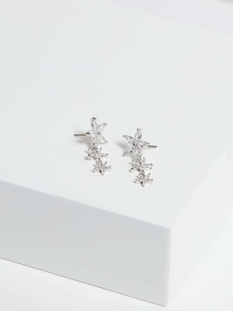 Jon Richard Silver Tone Cubic Zirconia Mixed Floral Huggie Earrings - Image 2 of 2