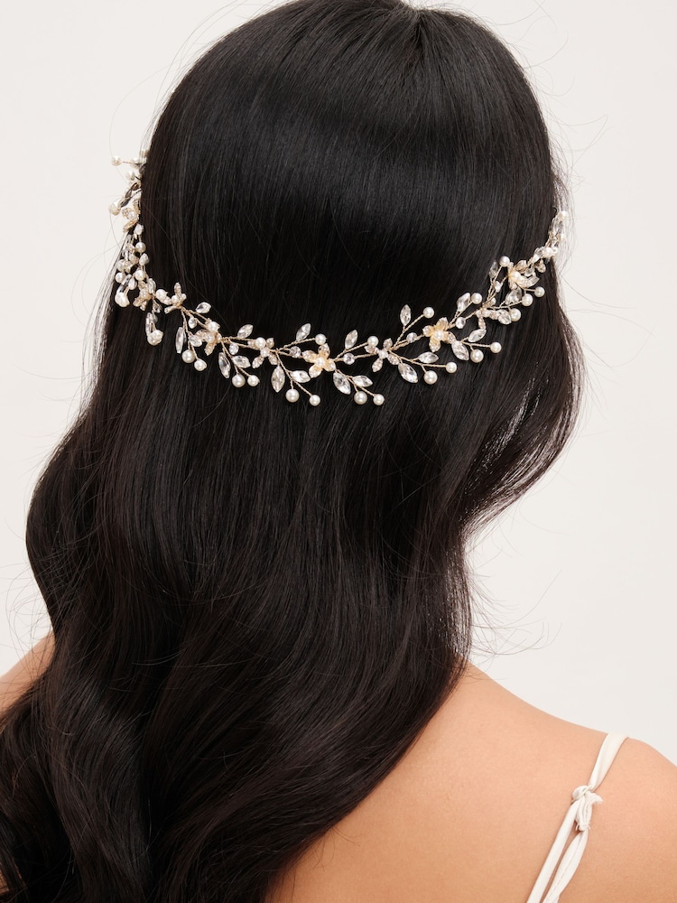 Jon Richard Gold Tone Pearl Crystal Floral Hair Vine - Image 4 of 4