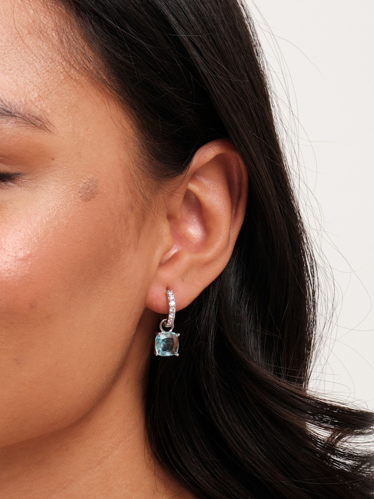 Jon Richard Silver Tone Aqua Huggie Earrings - Image 2 of 3