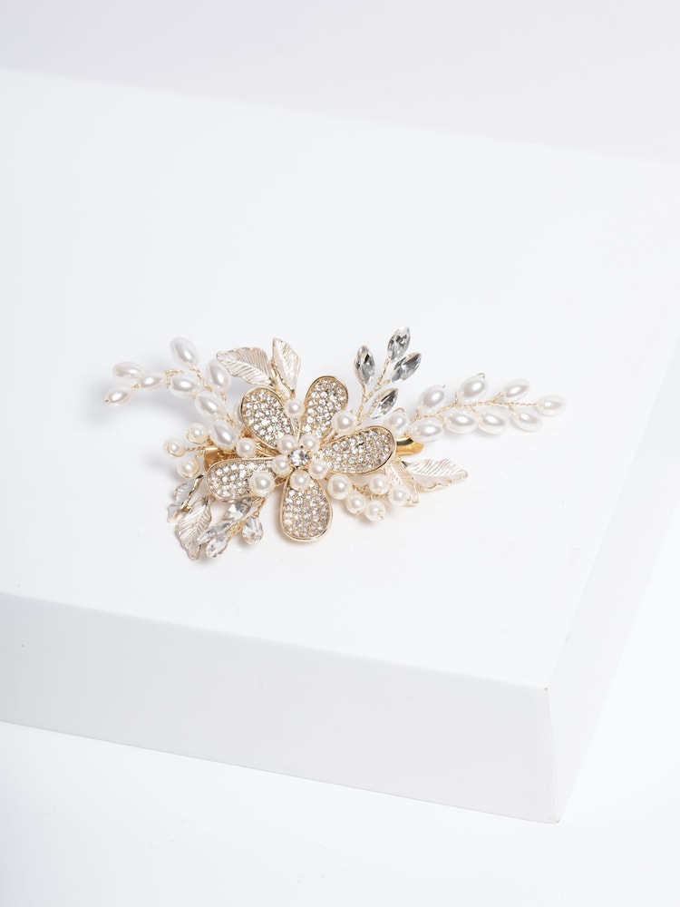 Jon Richard Gold Floral Pearl Hair Slide - Image 2 of 3