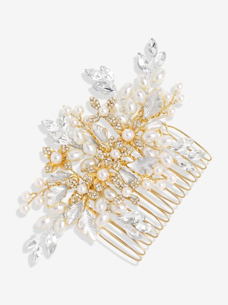 Jon Richard Gold Pearl Crystal Floral Comb - Image 1 of 4 Jon Richard Gold Pearl Crystal Floral Comb - Image 1 of 4