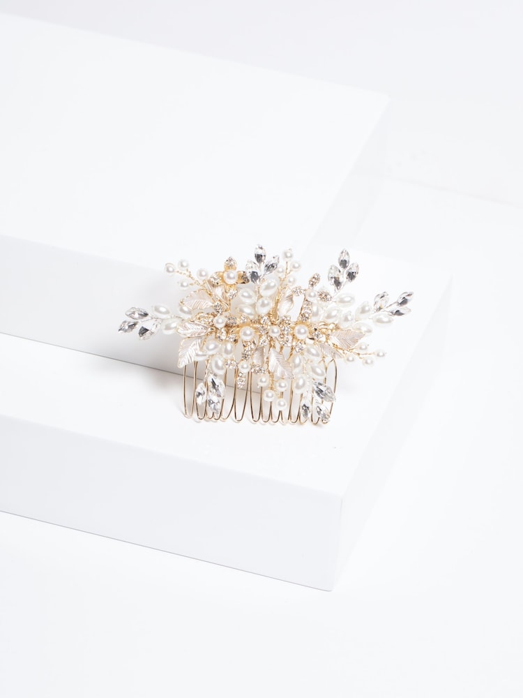 Jon Richard Gold Pearl Crystal Floral Comb - Image 3 of 3