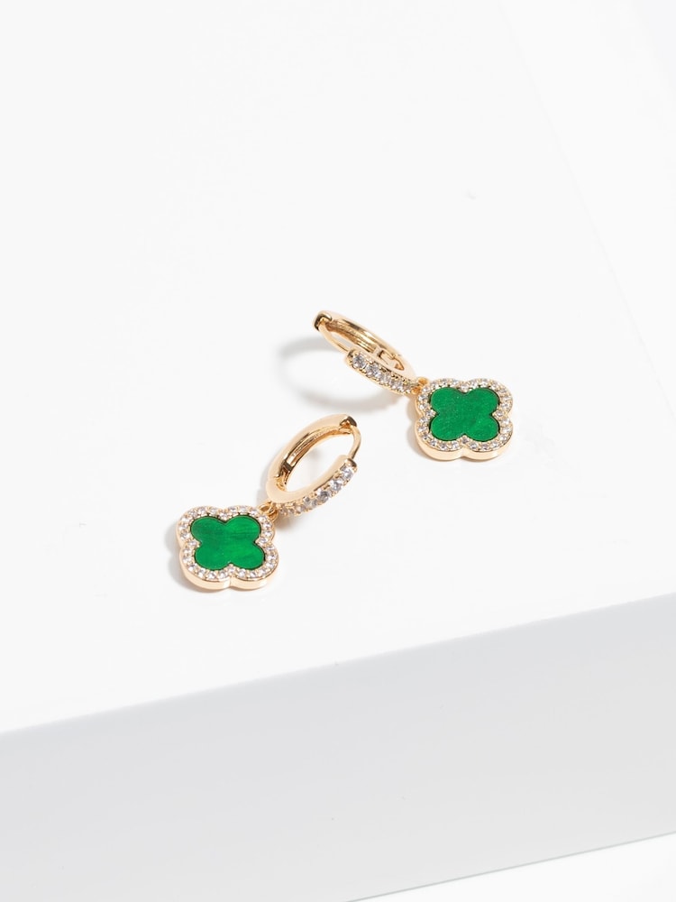 Jon Richard Gold Tone Malachite Clover Earrings - Image 2 of 3 Jon Richard Gold Tone Malachite Clover Earrings - Image 2 of 3