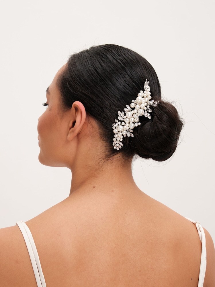 Jon Richard Silver Pearl Leaf Hair Comb - Image 3 of 3
