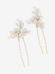 Jon Richard Gold Mother Of Pearl Floral Hair Pins - Image 1 of 4