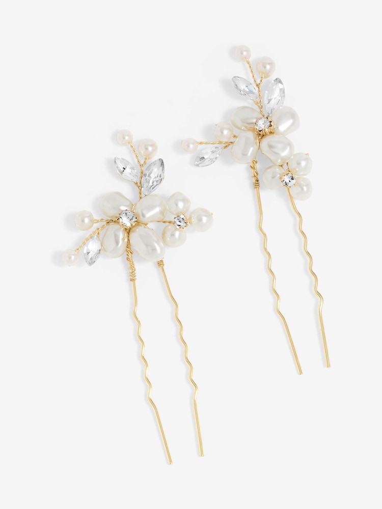 Jon Richard Gold Mother Of Pearl Floral Hair Pins - Image 1 of 4