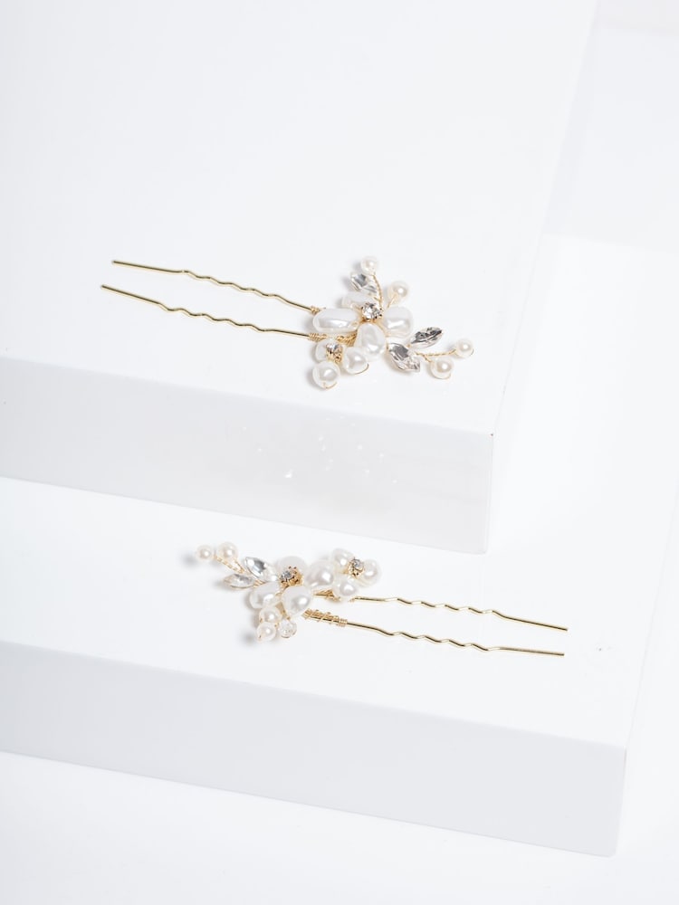 Jon Richard Gold Mother Of Pearl Floral Hair Pins - Image 2 of 4