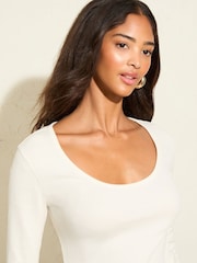 Friends Like These Cream Long Sleeve Rib Scoop Neck Top - Image 2 of 5