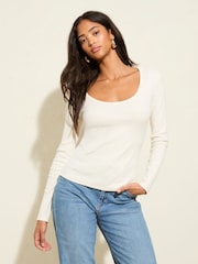 Friends Like These Cream Long Sleeve Rib Scoop Neck Top - Image 4 of 5